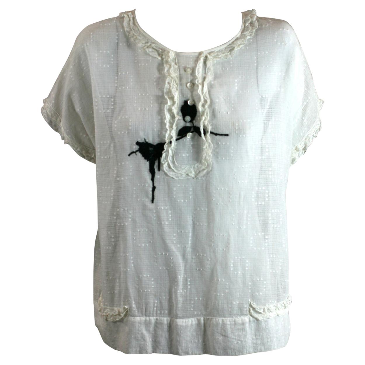 Upcycled Embroidered 1920's Batiste blouse, Studio VL