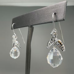Upcycled Longines 14k white gold and diamond & quartz briolette earrings by G&GS