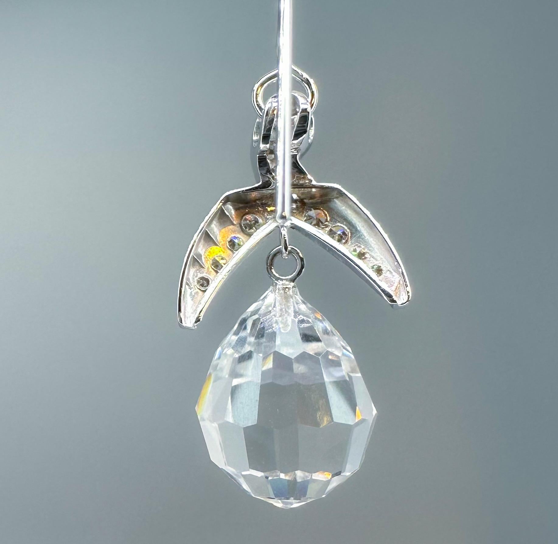 Taille briolette Boucles d'oreilles Longines en or blanc 14 carats, diamants et quartz, recyclées par G&GS en vente