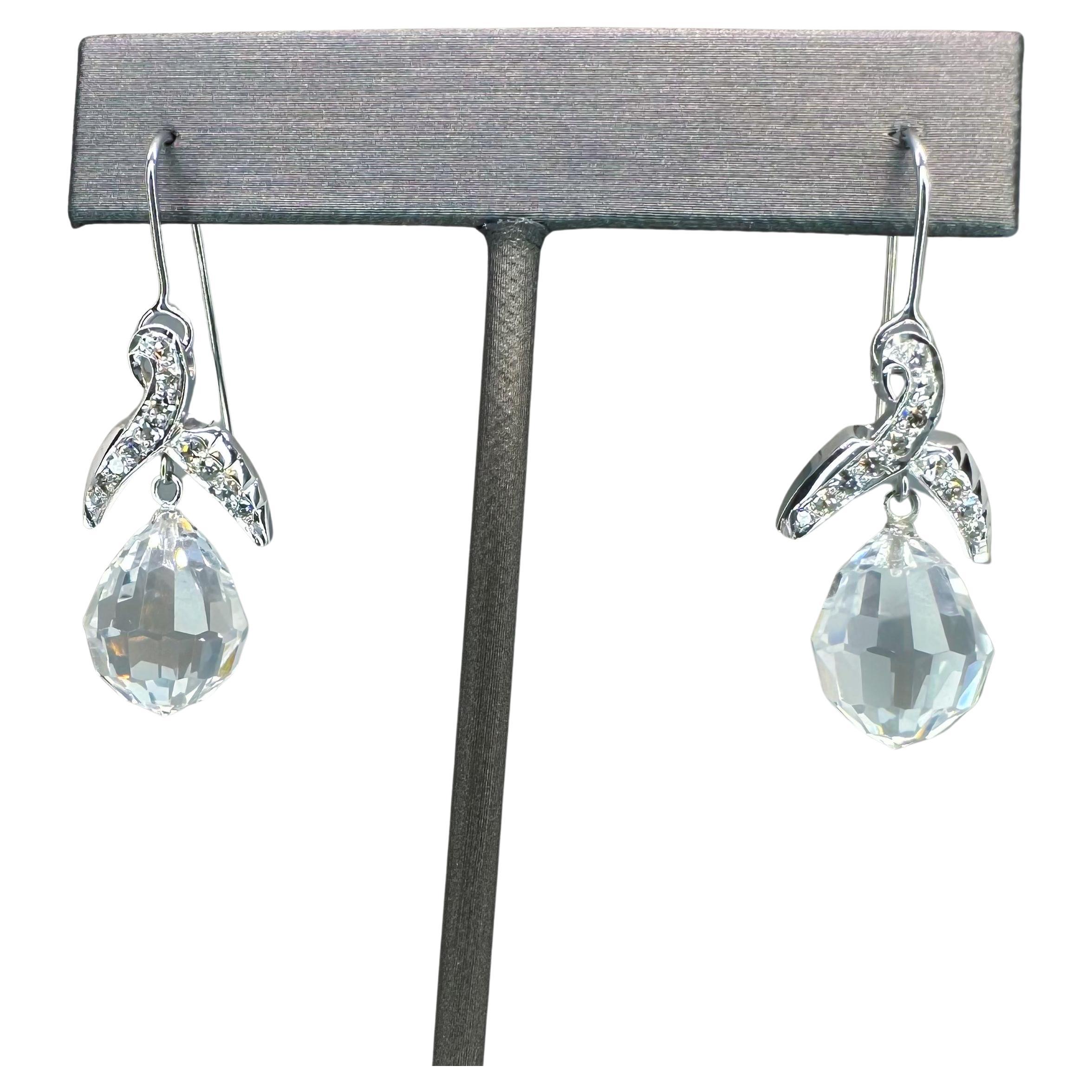 Upcycled Longines 14k white gold and diamond & quartz briolette earrings by G&GS For Sale