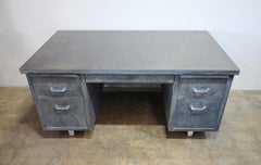 Upcycled Mid-Century Blue Steel Desk