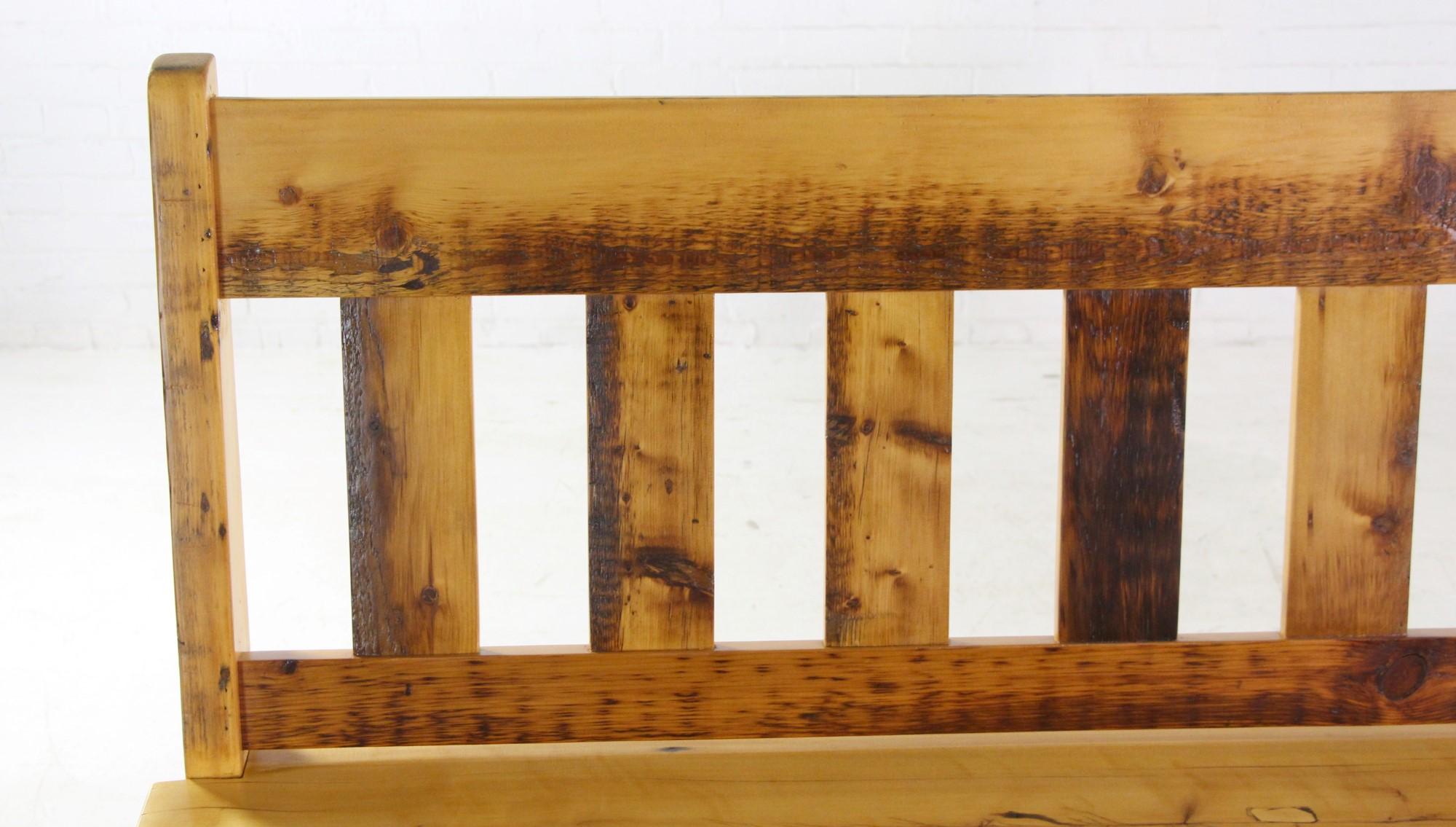 Upcycled Pine Slatted Bench w Natural Stain Clear Finish In Excellent Condition In New York, NY