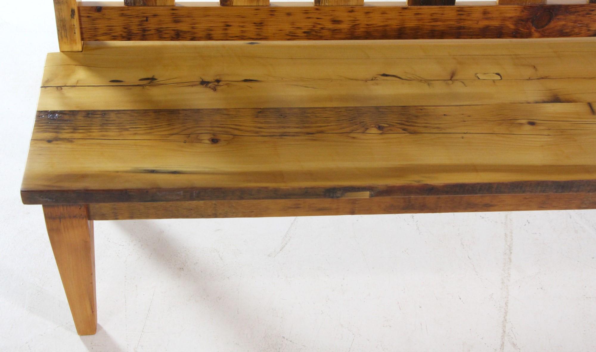 Contemporary Upcycled Pine Slatted Bench w Natural Stain Clear Finish