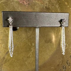 Upcycled platinum, 14k yg, & princess cut diamond dangle earrings by G&G Studio