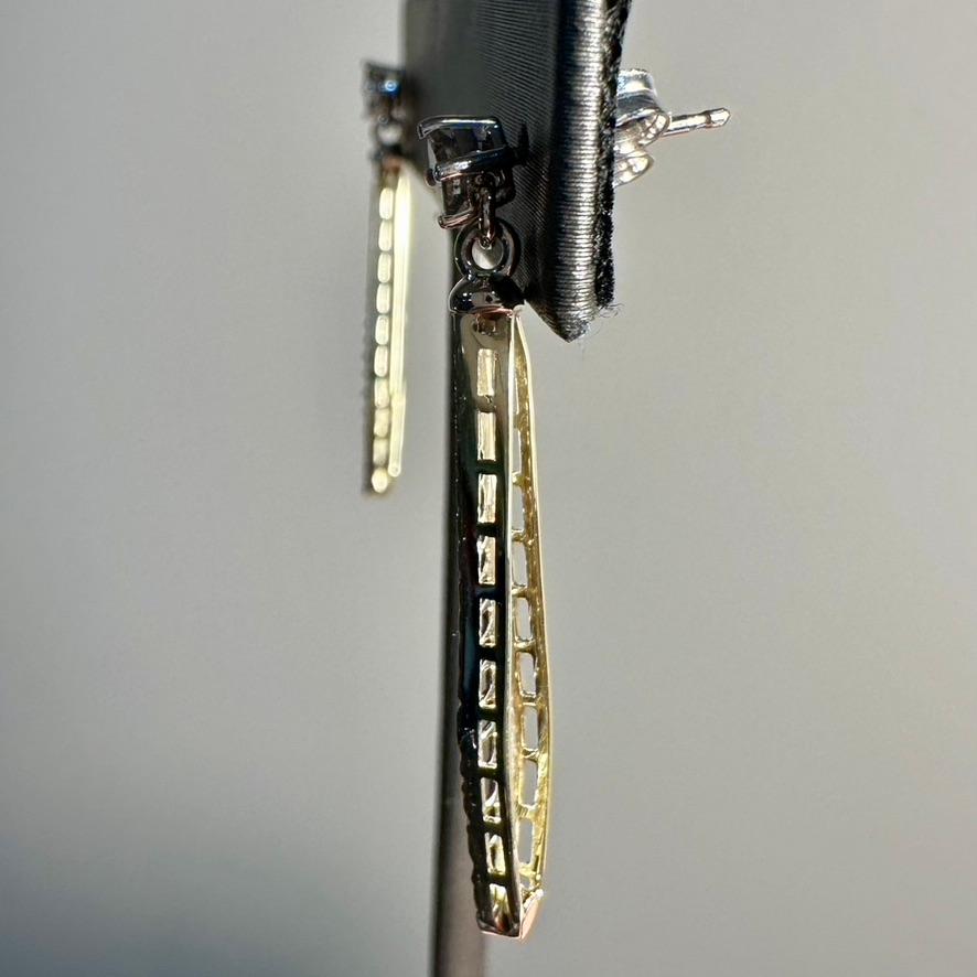 Art Deco Upcycled platinum, 14k yg, & princess cut diamond dangle earrings by G&G Studio For Sale