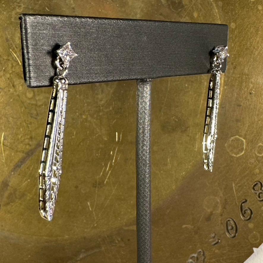Women's or Men's Upcycled platinum, 14k yg, & princess cut diamond dangle earrings by G&G Studio For Sale