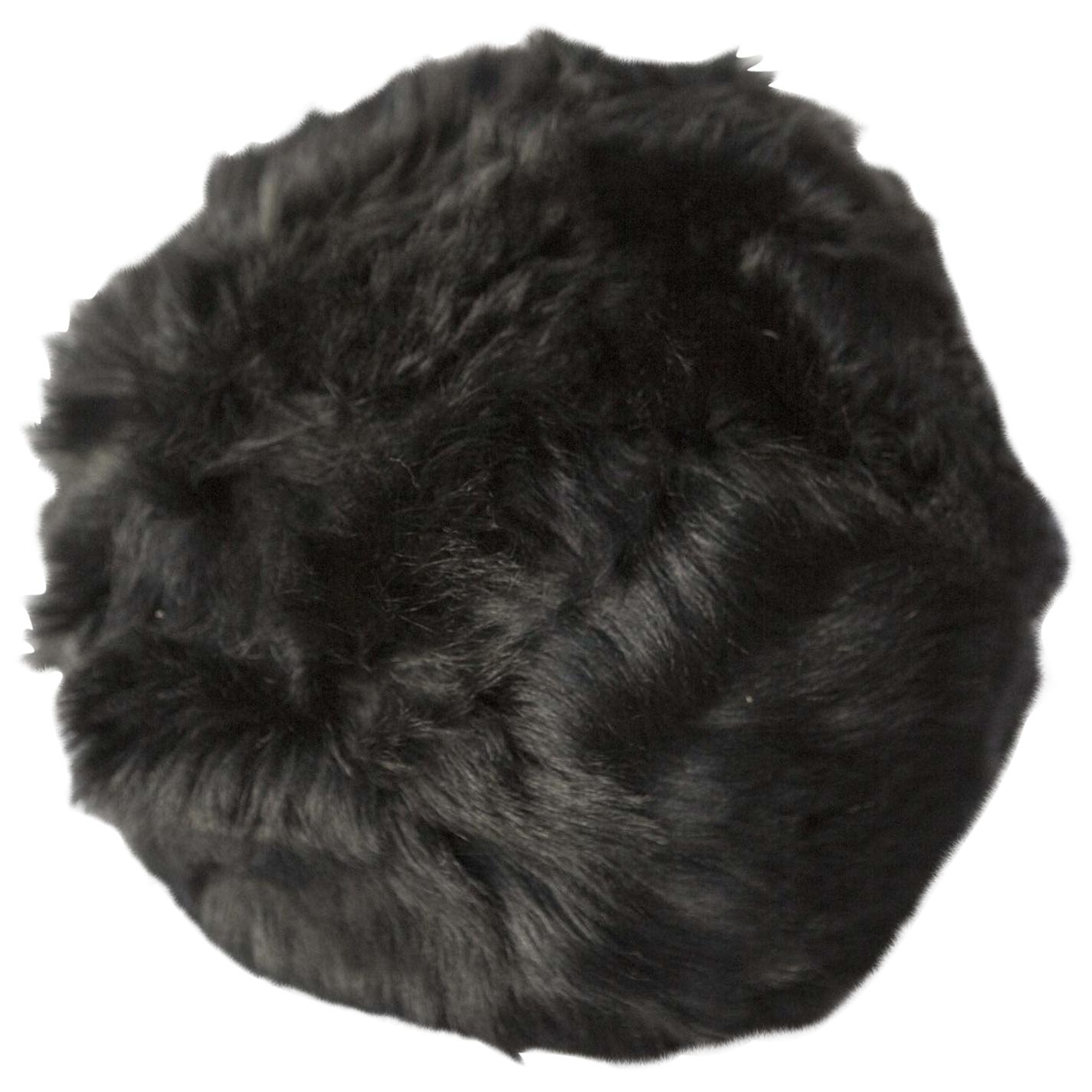 Upcycled Toscana Sheepskin, Fur Snowball Pillow Black For Sale