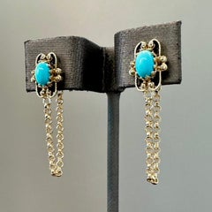 Upcycled turquoise in 14k gold, and 18k gold rolo chain front to back earrings