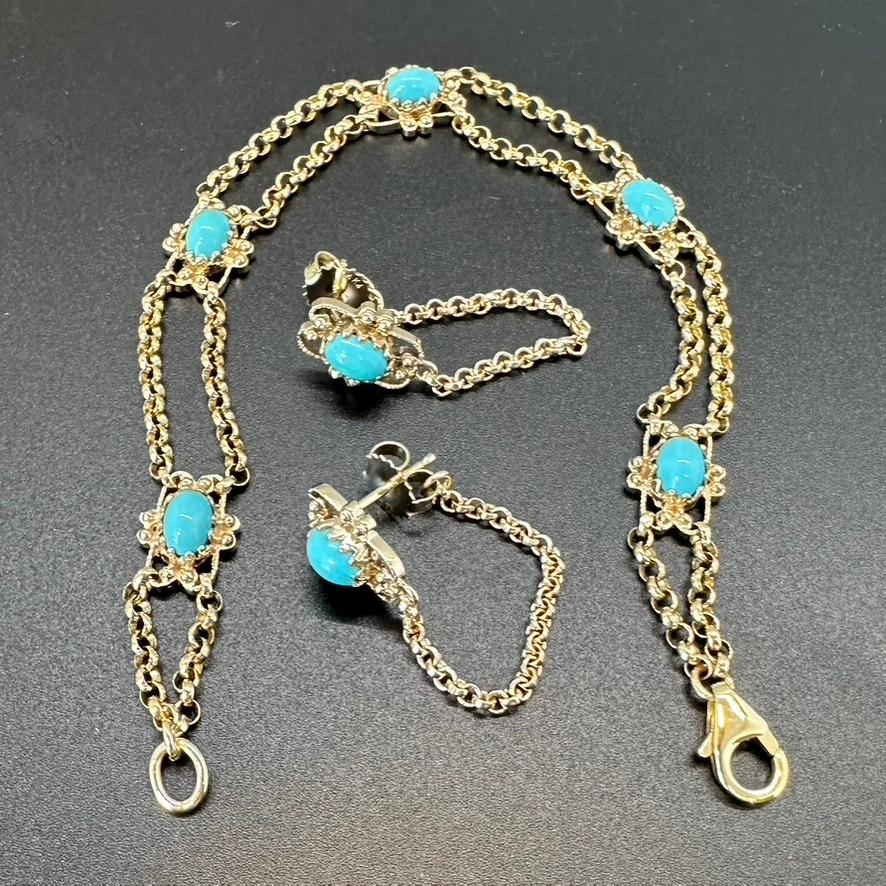 Upcycled turquoise in 14k gold, and 18k gold rolo chain front to back earrings  For Sale 3
