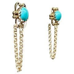 Used Upcycled turquoise in 14k gold, and 18k gold rolo chain front to back earrings 