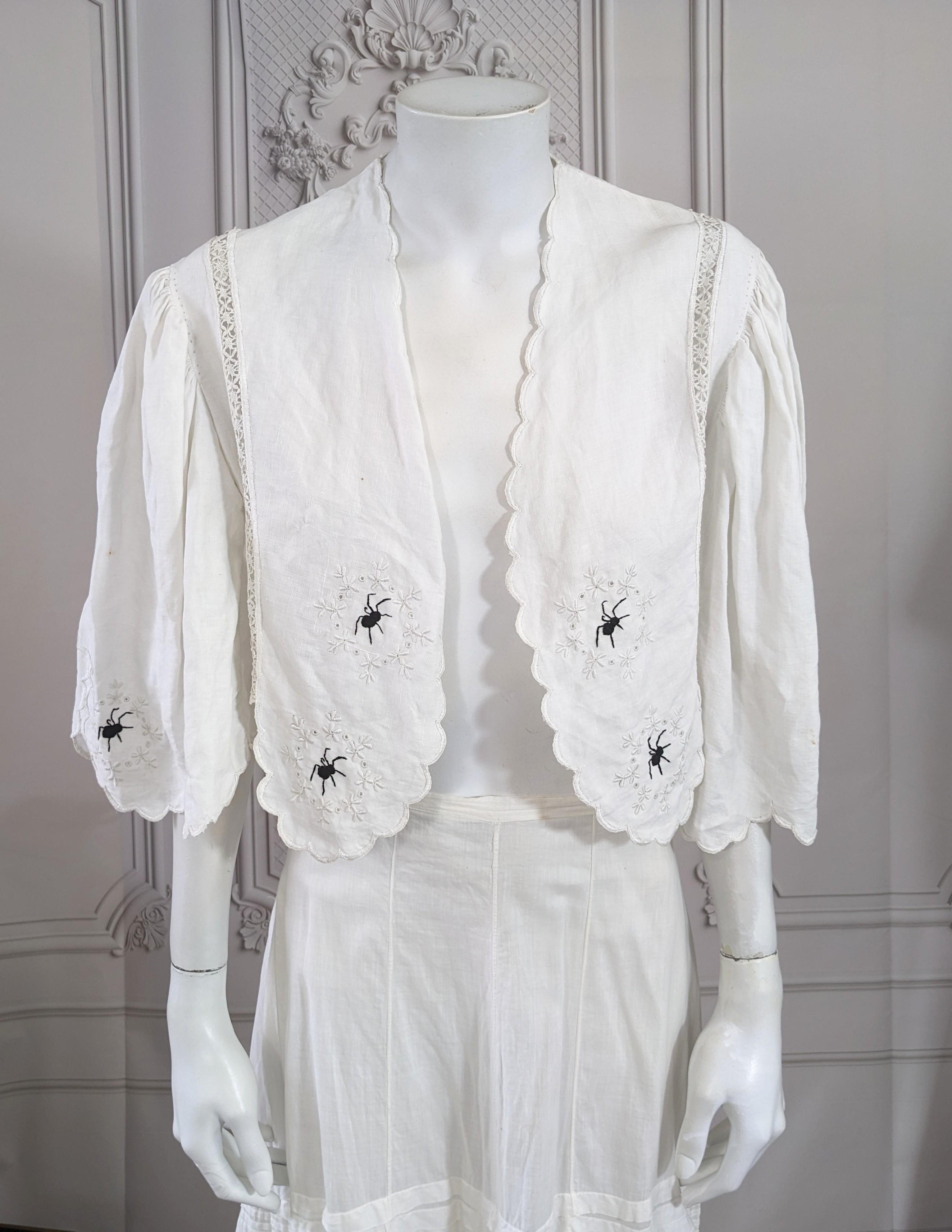 Upcycled Victorian Linen Spider Bolero, Studio VL In Good Condition For Sale In New York, NY
