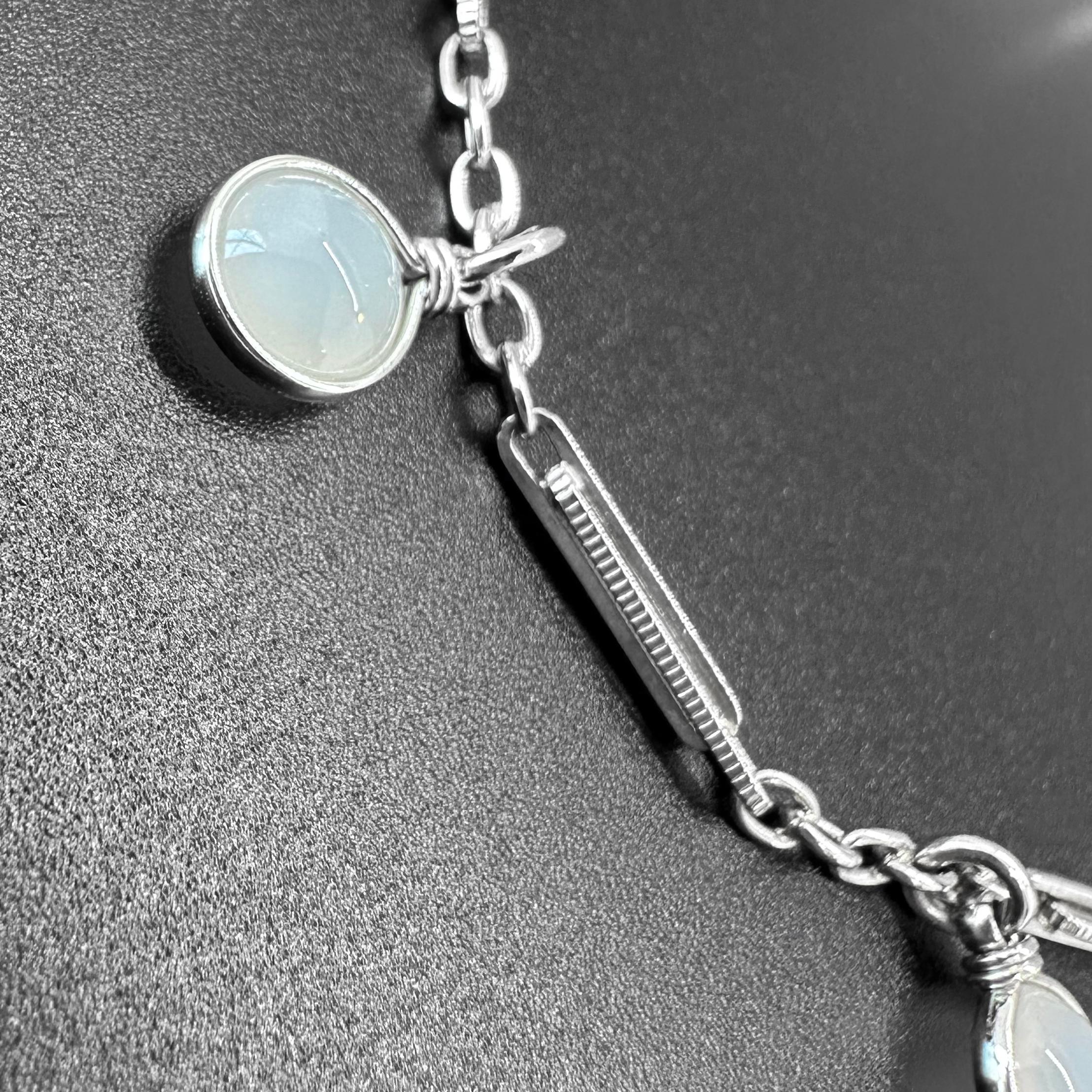 Sugarloaf Cabochon Upcycled watch fob chain and moonstone charm bracelet by Glitter and Gold Studio For Sale