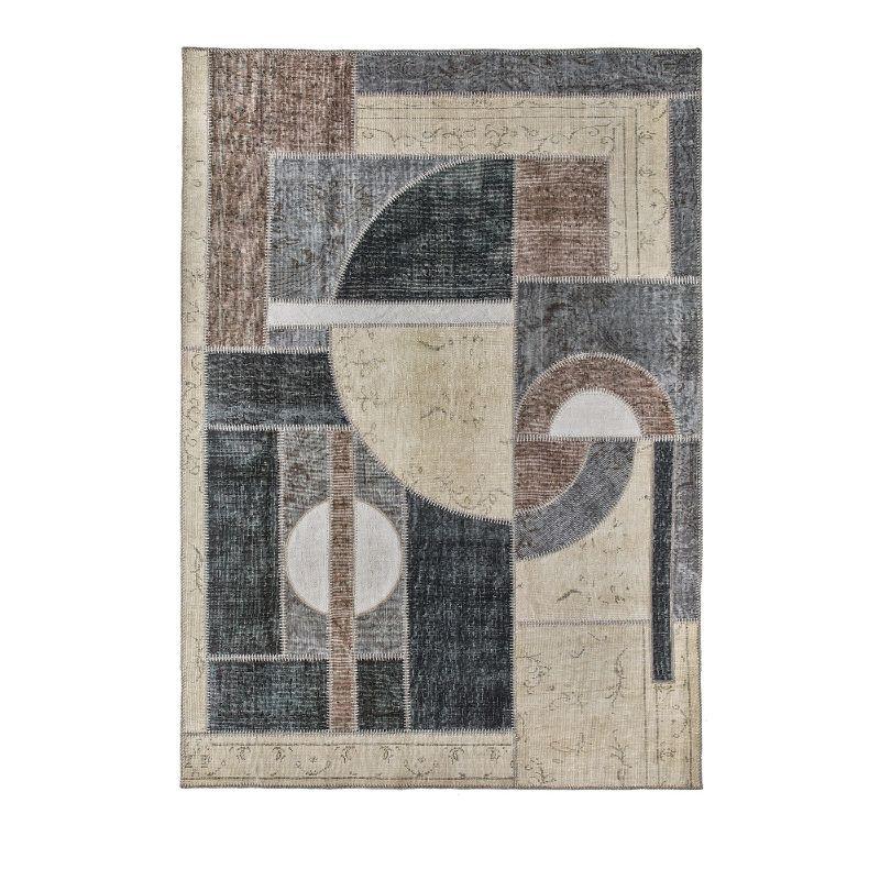 Part of Sitap's newest Upcycling Collection, this Rebus rug is entirely hand-knotted in Turkey using regenerated hemp and wool textiles. Showcasing a geometric patchwork design in elegant hues of brown, beige, and black with a refined flatweave