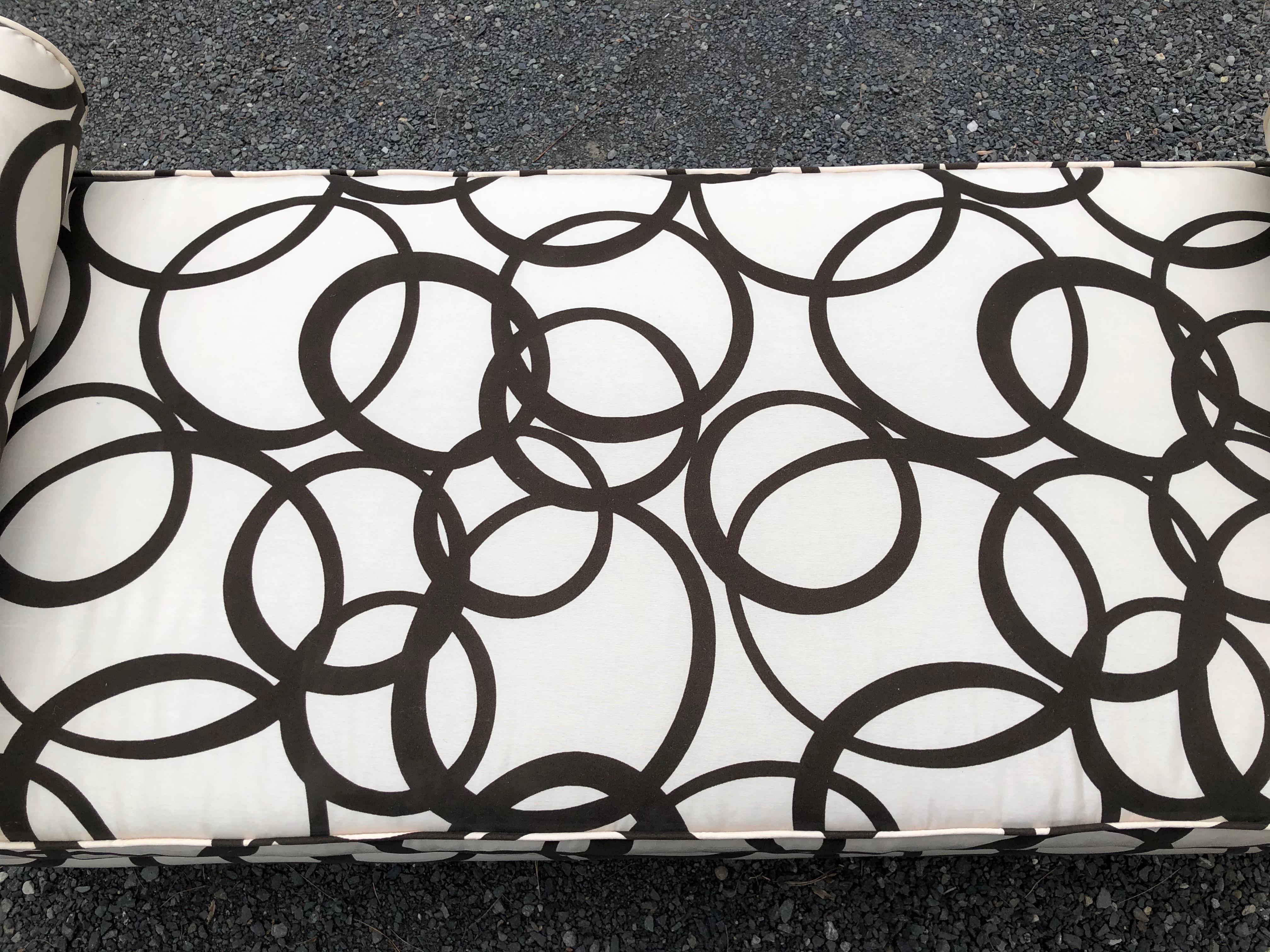 American Updated Chic Mid-Century Modern Graphic Black and White Upholstered Bench For Sale