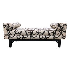 Updated Chic Mid-Century Modern Graphic Black and White Upholstered Bench