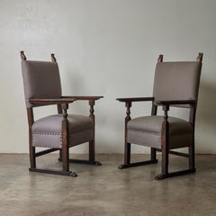 Upholstered 18th Century Italian Walnut Arm Chairs