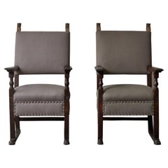 Used Upholstered 18th Century Italian Walnut Arm Chairs