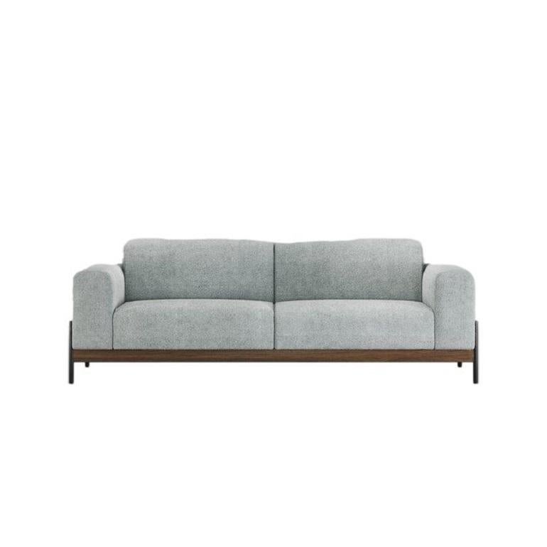 Gepolstertes Sofa mit 2 Sitzen und Eisen- und Holzstruktur. im Angebot 3