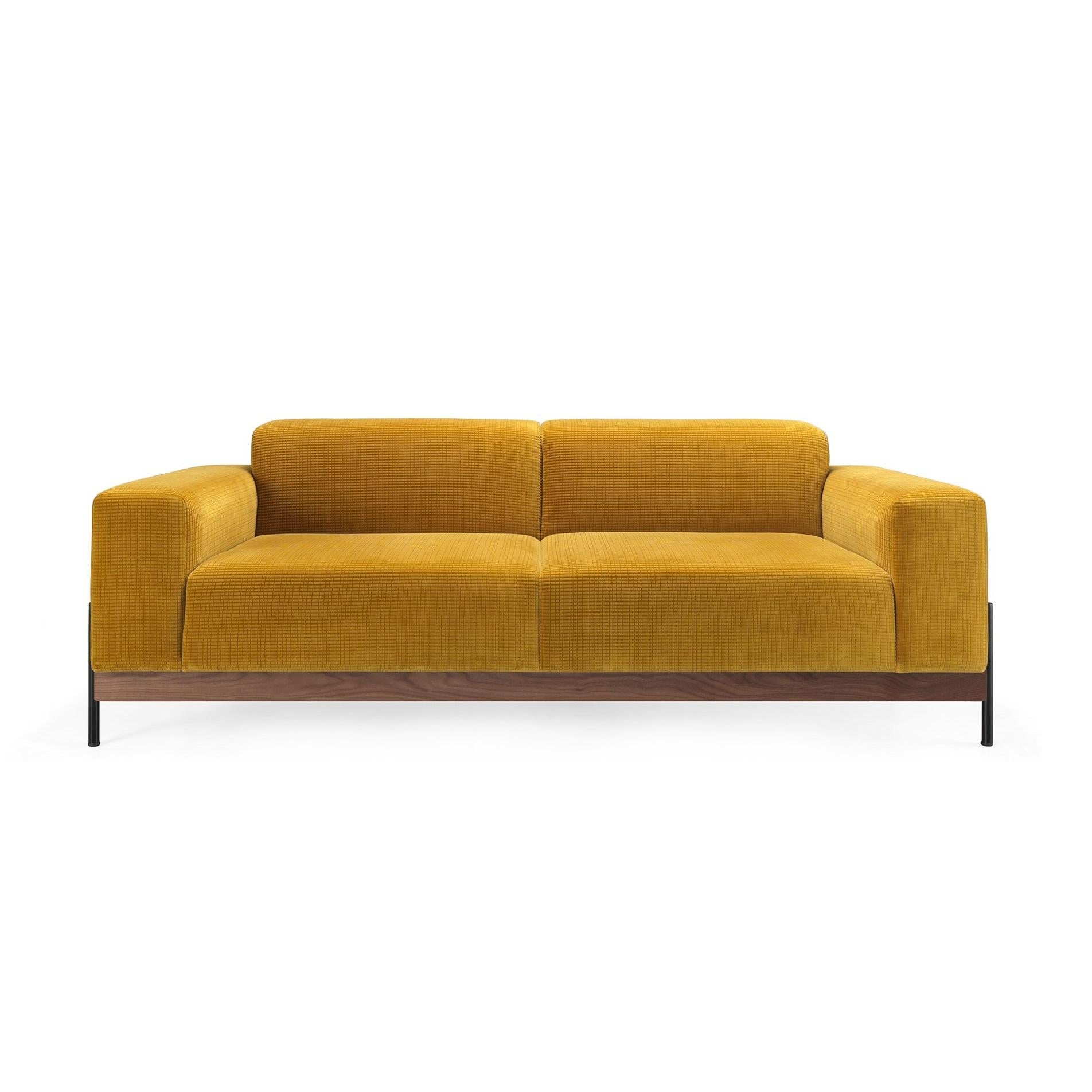 Gepolstertes Sofa mit 2 Sitzen und Eisen- und Holzstruktur. im Angebot 4