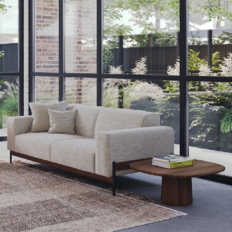 Gepolstertes Sofa mit 2 Sitzen und Eisen- und Holzstruktur. im Angebot 8