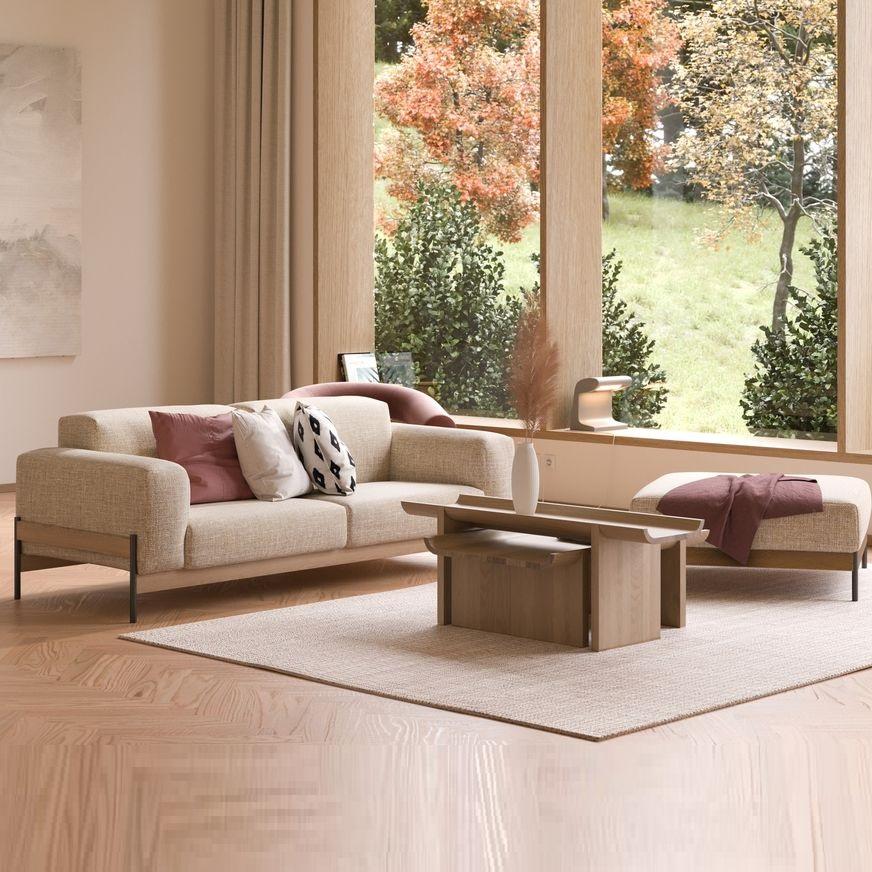Gepolstertes Sofa mit 2 Sitzen und Eisen- und Holzstruktur. im Angebot 10
