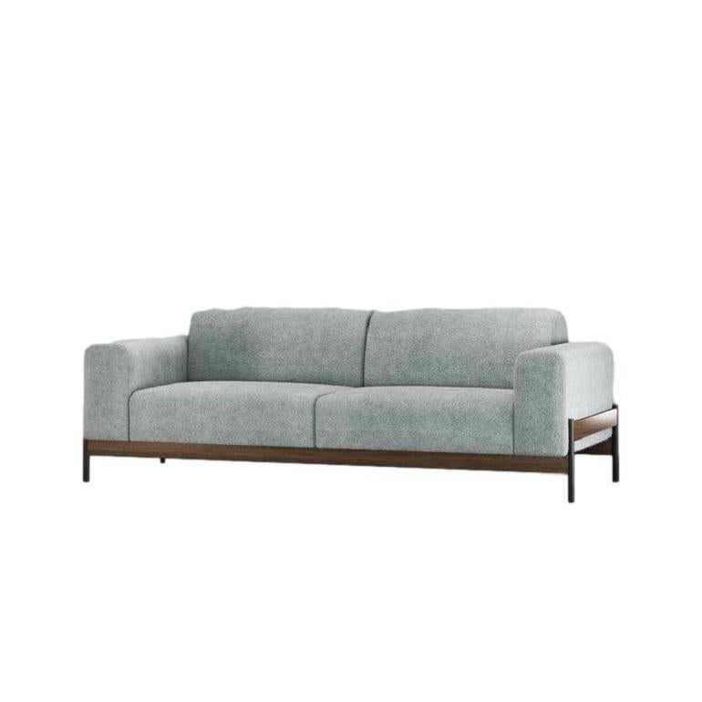 Gepolstertes Sofa mit 2 Sitzen und Eisen- und Holzstruktur. (Handgefertigt) im Angebot