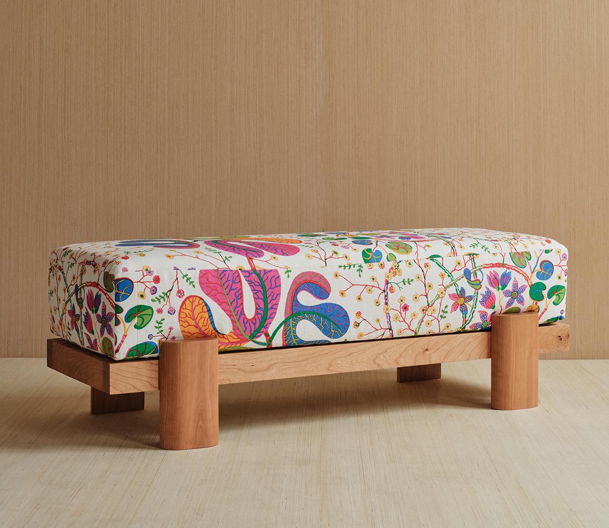 Upholstered 55-inch Cherry Wood Bench by Gregory Beson In New Condition For Sale In Brooklyn, NY