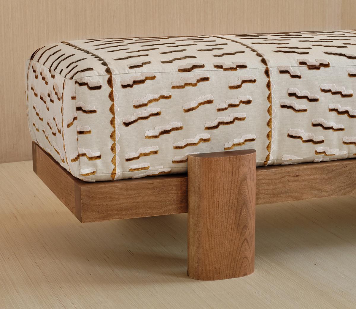 Fabric Upholstered 72-inch Cherry Wood Bench by Gregory Beson For Sale