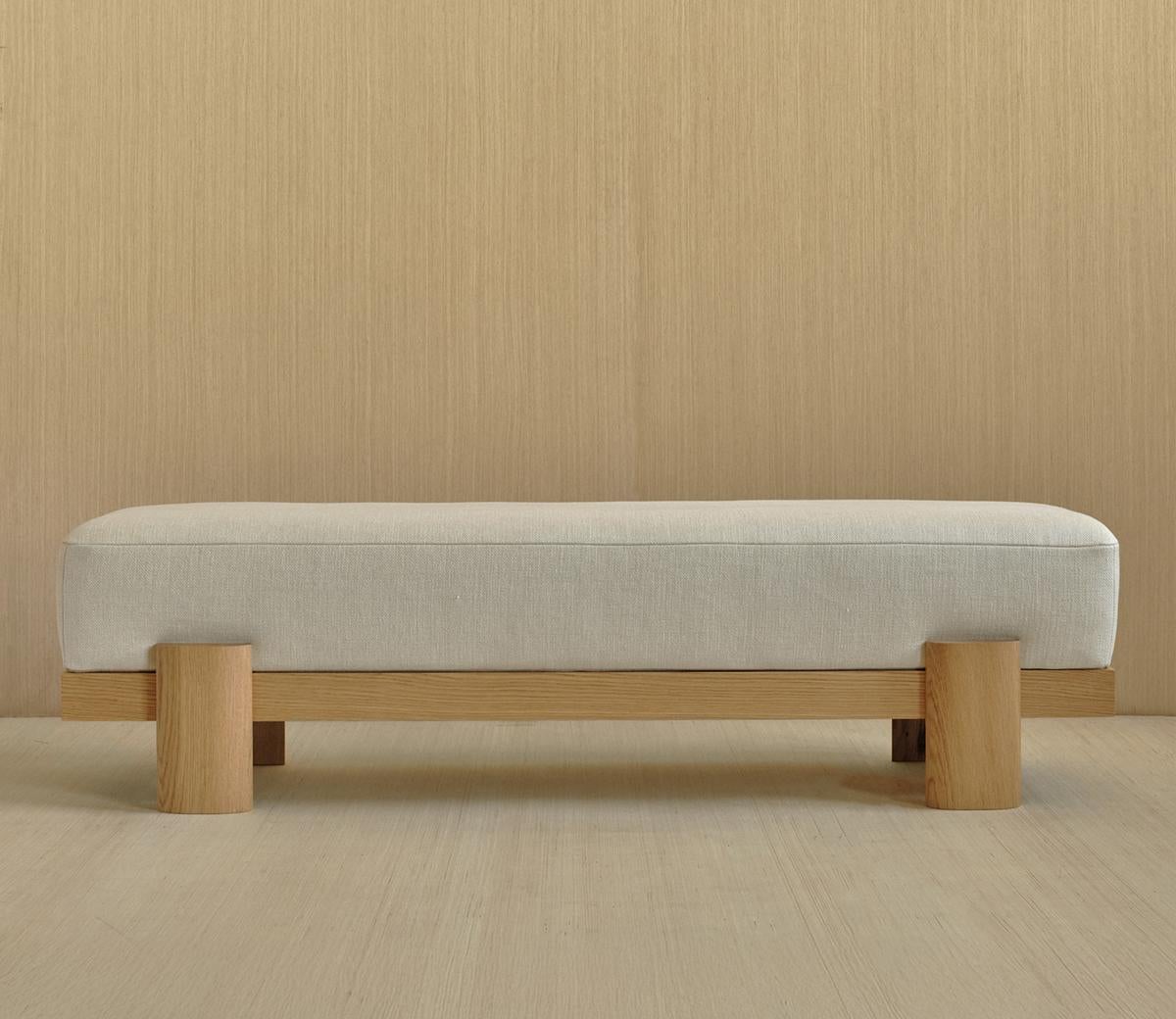 Upholstered 72-inch Cherry Wood Bench by Gregory Beson For Sale 1