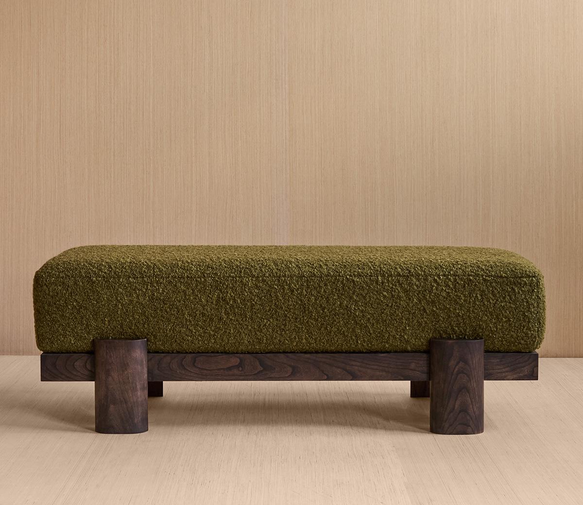 Upholstered 72-inch Cherry Wood Bench by Gregory Beson For Sale 2
