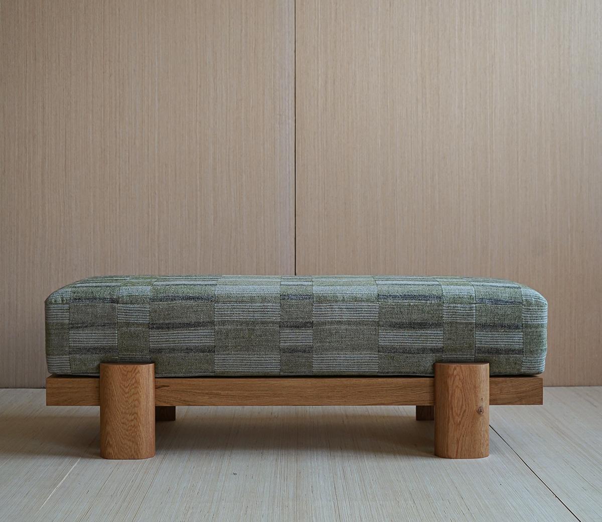 Upholstered 72-inch Cherry Wood Bench by Gregory Beson For Sale 3