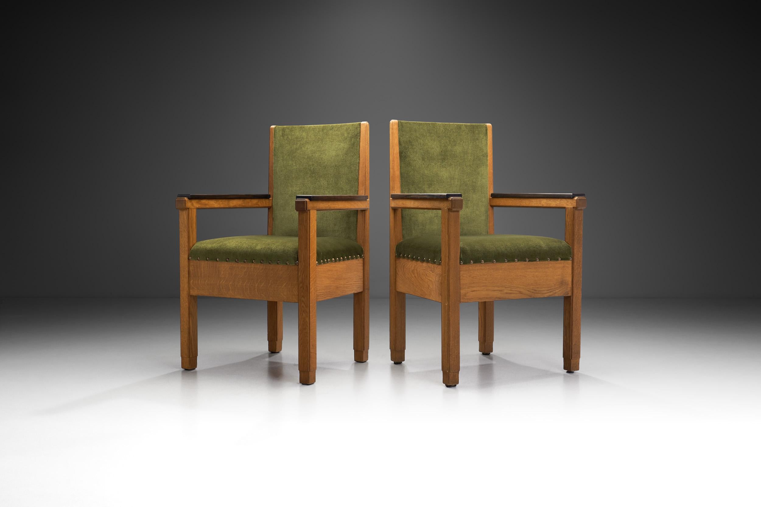 Art Deco Upholstered Amsterdamse School Chairs, The Netherlands Early 20th Century For Sale