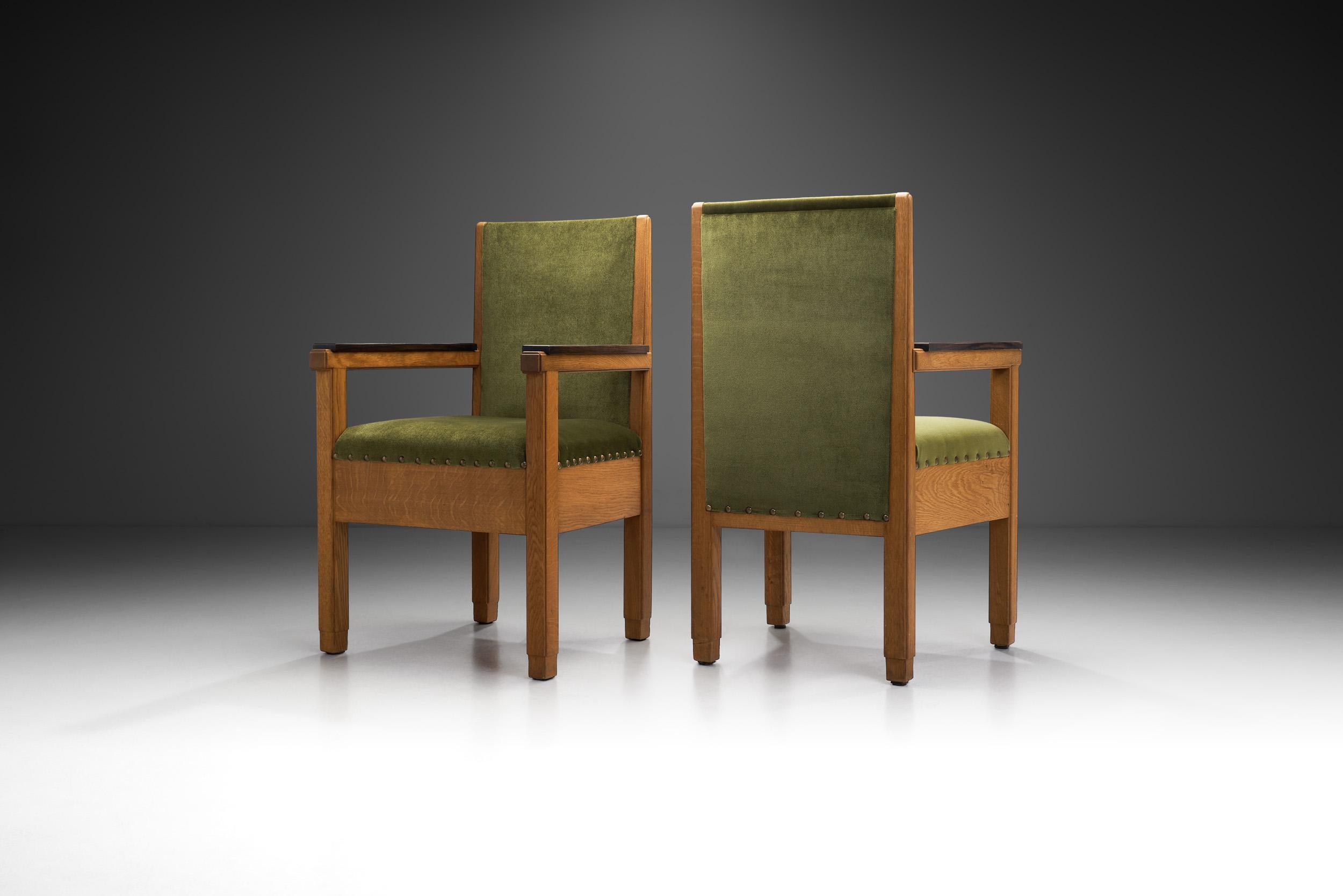 Dutch Upholstered Amsterdamse School Chairs, The Netherlands Early 20th Century For Sale