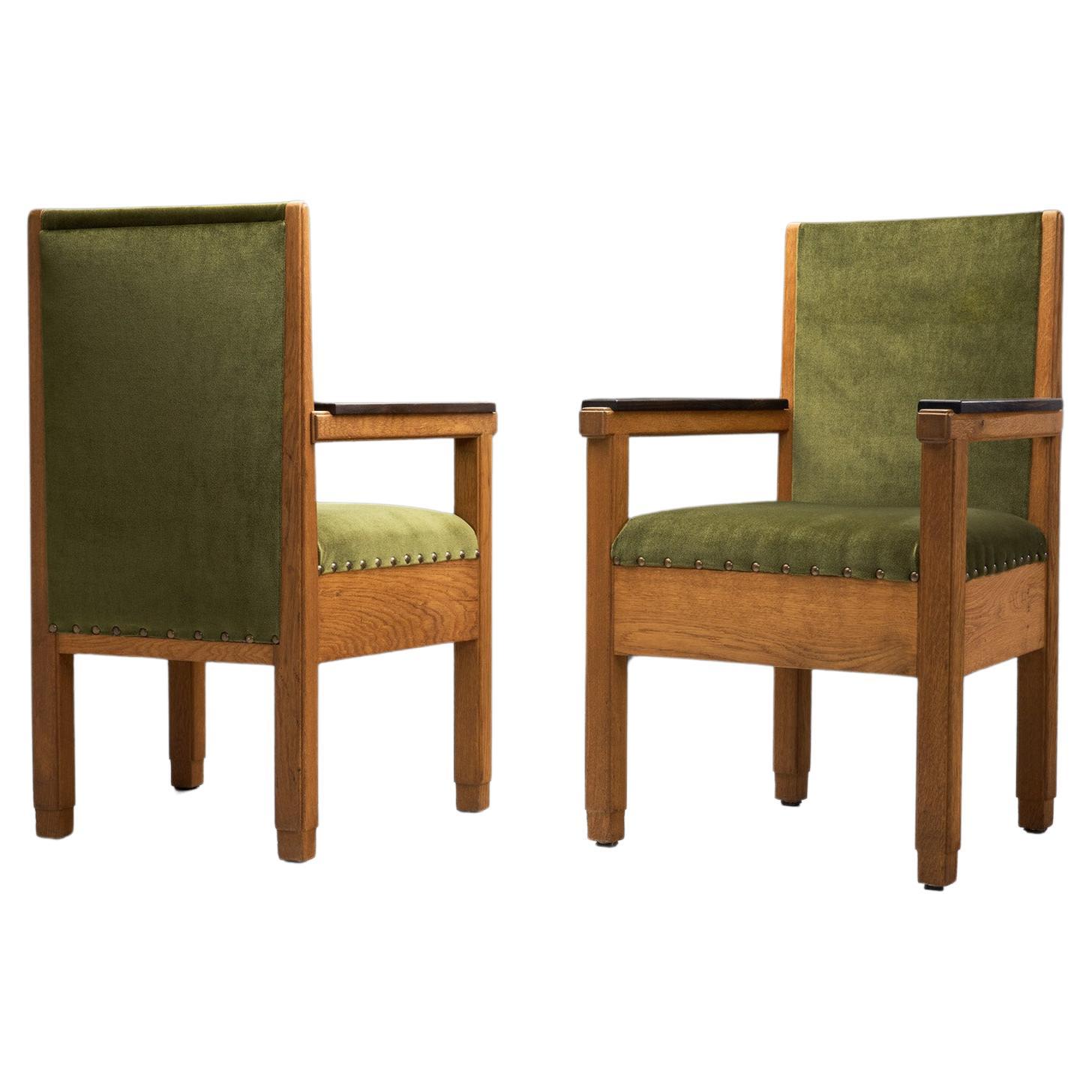 Upholstered Amsterdamse School Chairs, The Netherlands Early 20th Century For Sale