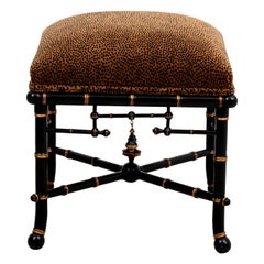 Upholstered and Painted Chinese Chippendale Style Bamboo Bench