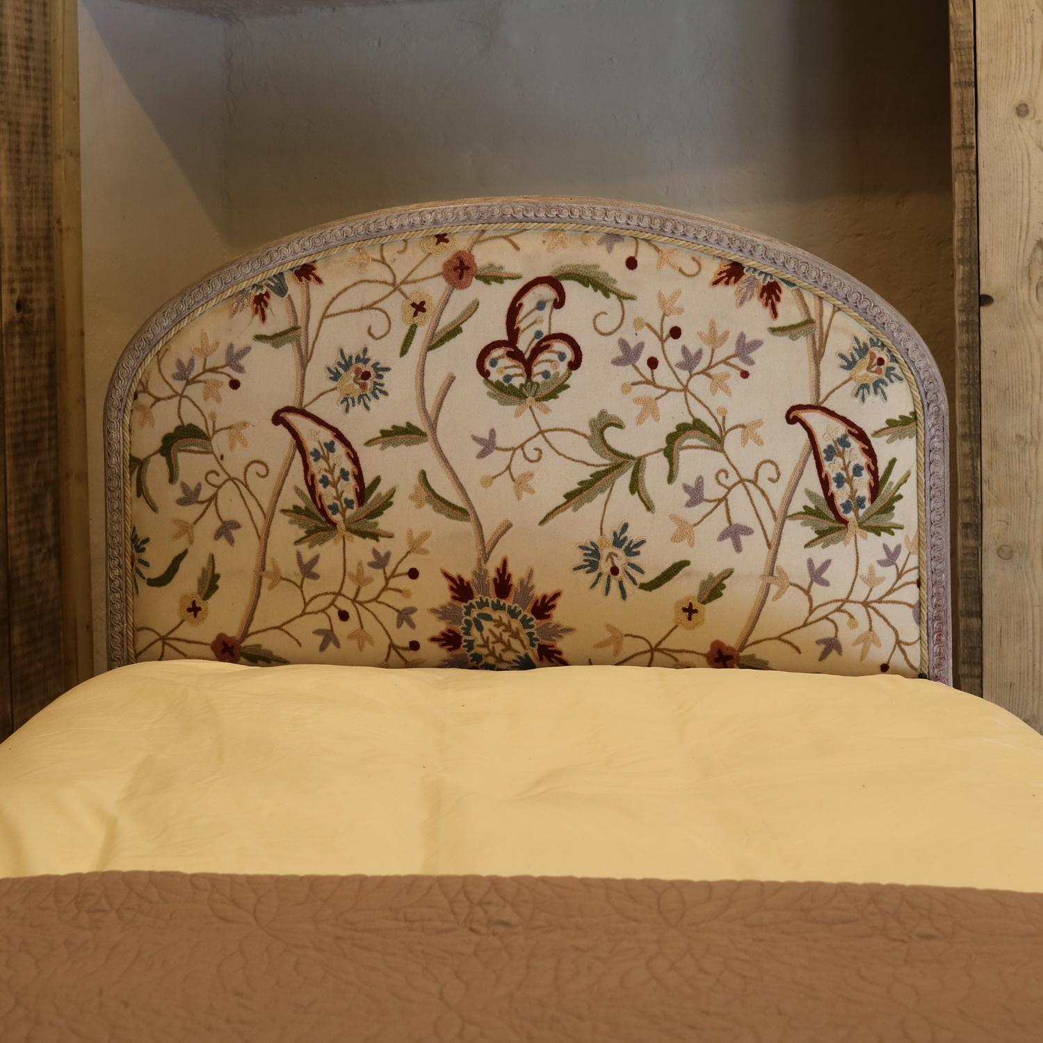 French Upholstered Antique Bed with Painted Frame WS14