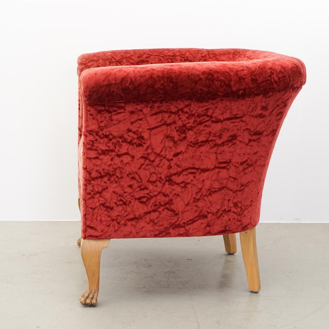 Mid-Century Modern Upholstered Armchair, Made in the 1940s, with Velour de Goffre For Sale