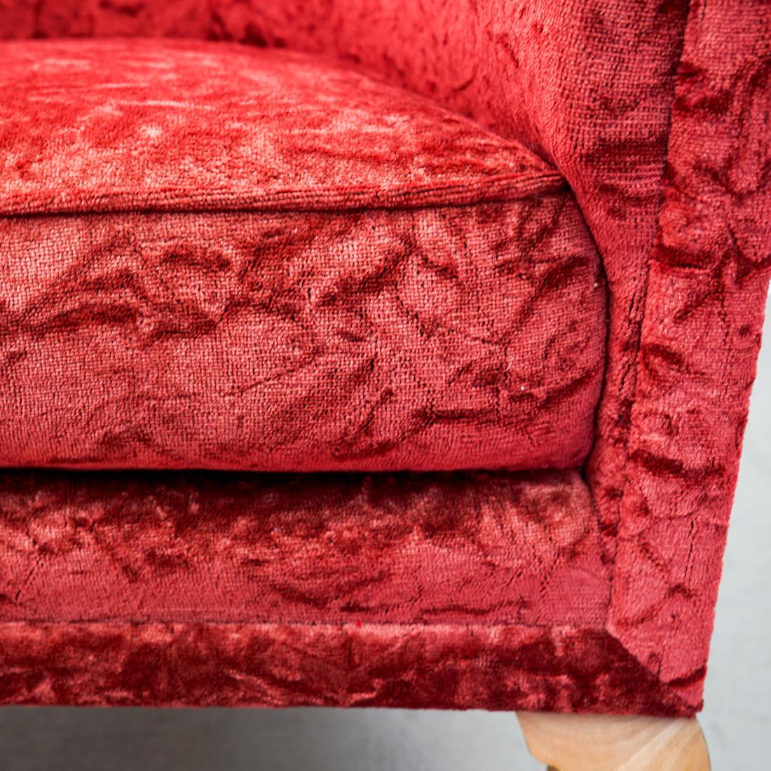 Upholstered Armchair, Made in the 1940s, with Velour de Goffre In Good Condition For Sale In Waedenswil, CH