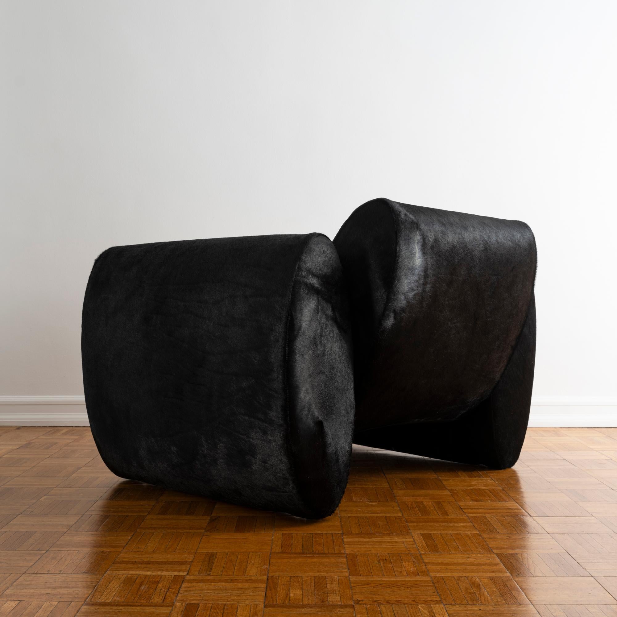 Upholstered Armchair or Club Chair in Black Hair-on-Hide Designed by EJR Barnes In New Condition For Sale In New York, NY
