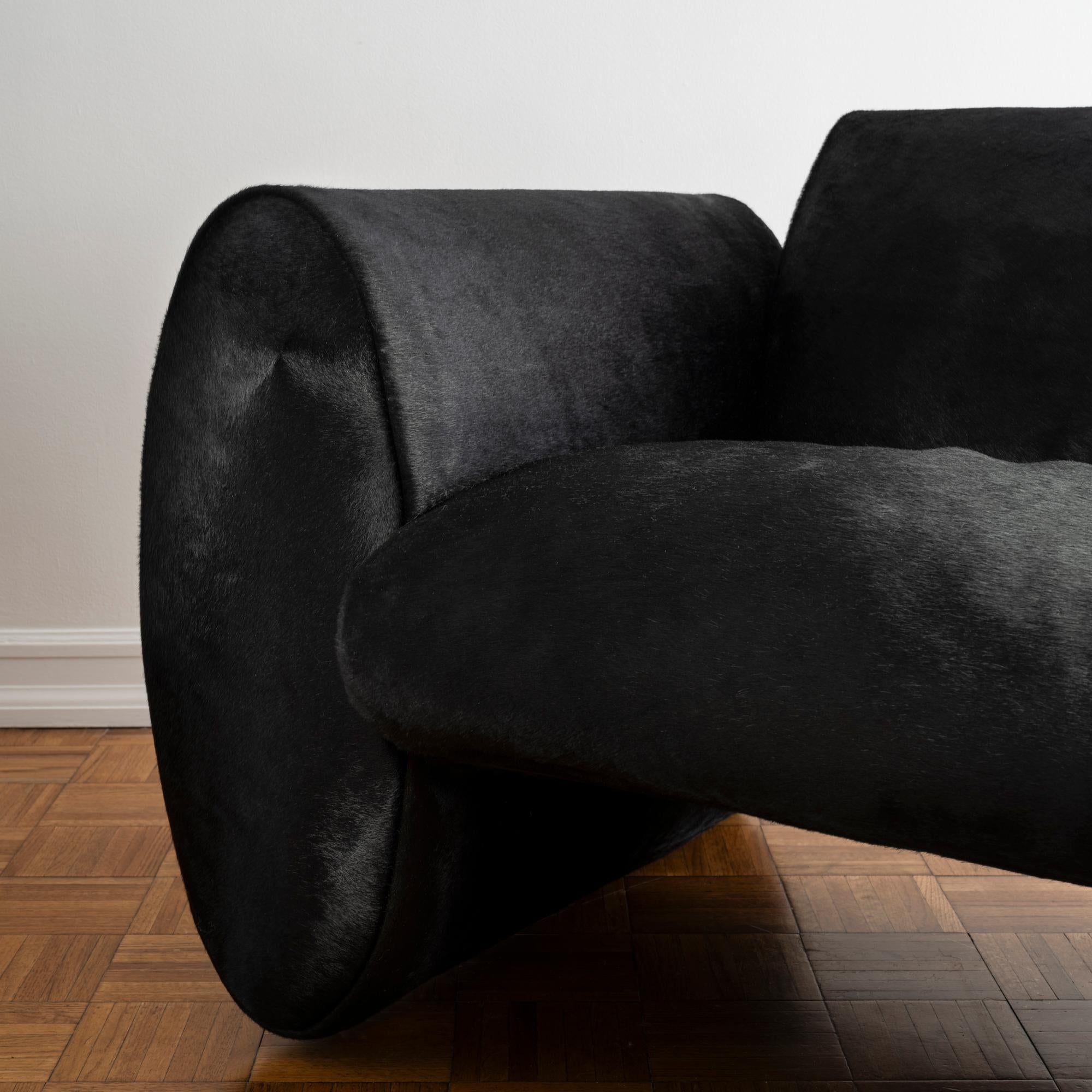 Contemporary Upholstered Armchair or Club Chair in Black Hair-on-Hide Designed by EJR Barnes For Sale
