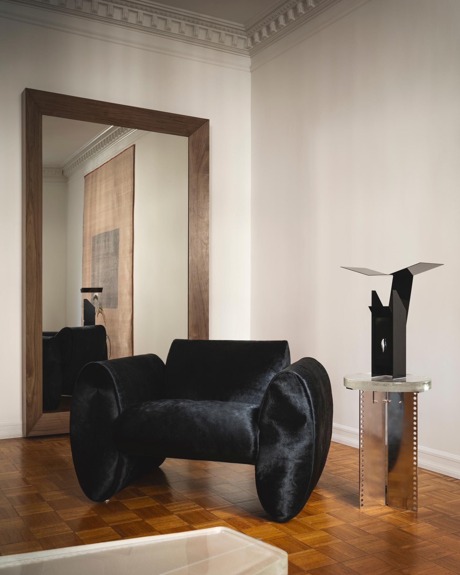Upholstered Armchair or Club Chair in Black Hair-on-Hide Designed by EJR Barnes For Sale 1