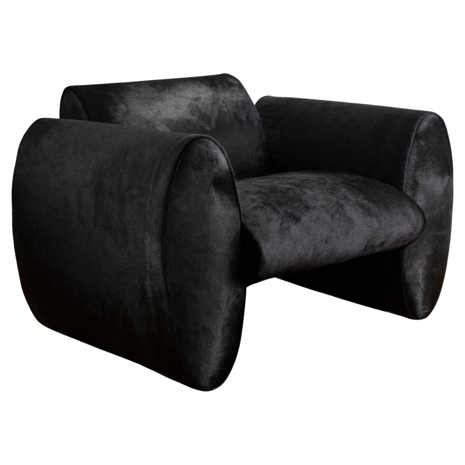 Upholstered Armchair or Club Chair in Black Hair-on-Hide Designed by EJR Barnes For Sale