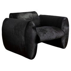 Upholstered Armchair or Club Chair in Black Hair-on-Hide Designed by EJR Barnes