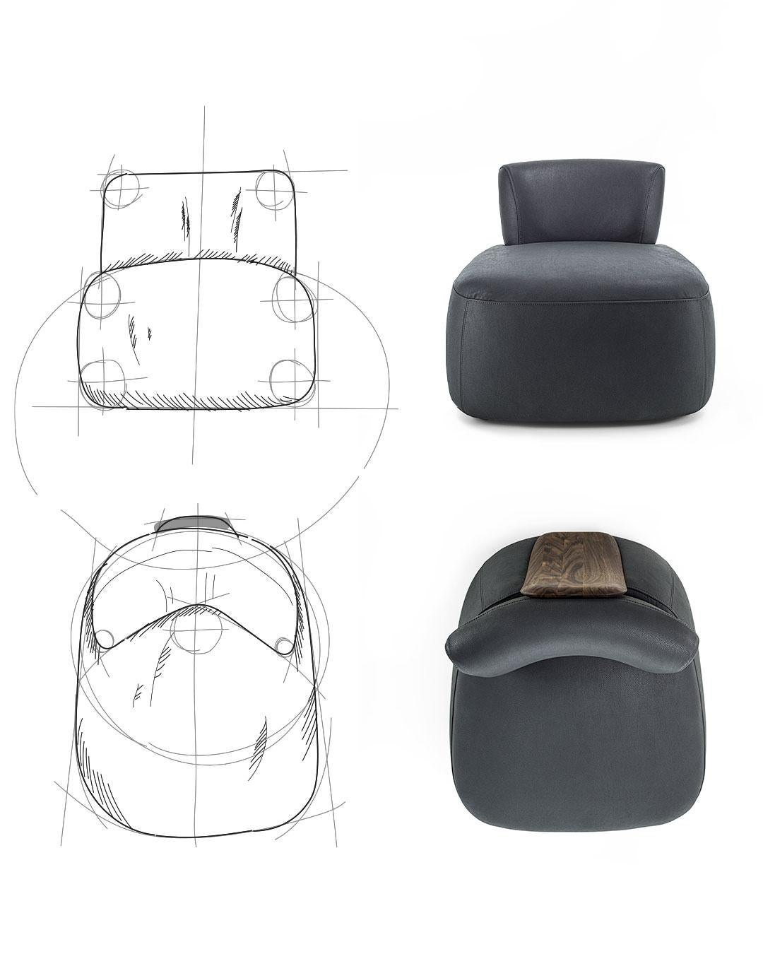 Upholstered Armchair with a Distinctive Solid Wood Backrest For Sale 2