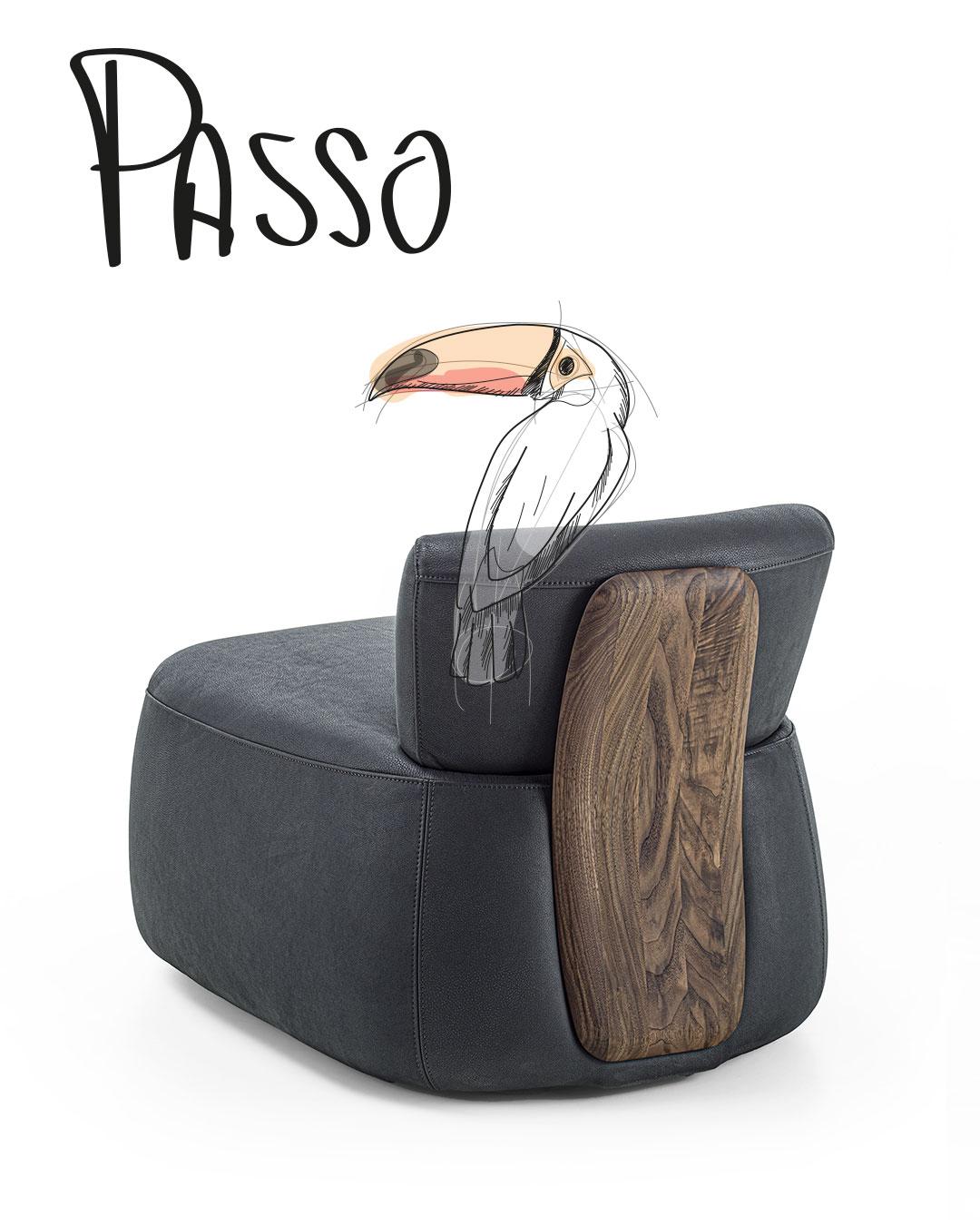 Upholstered Armchair with a Distinctive Solid Wood Backrest For Sale 3