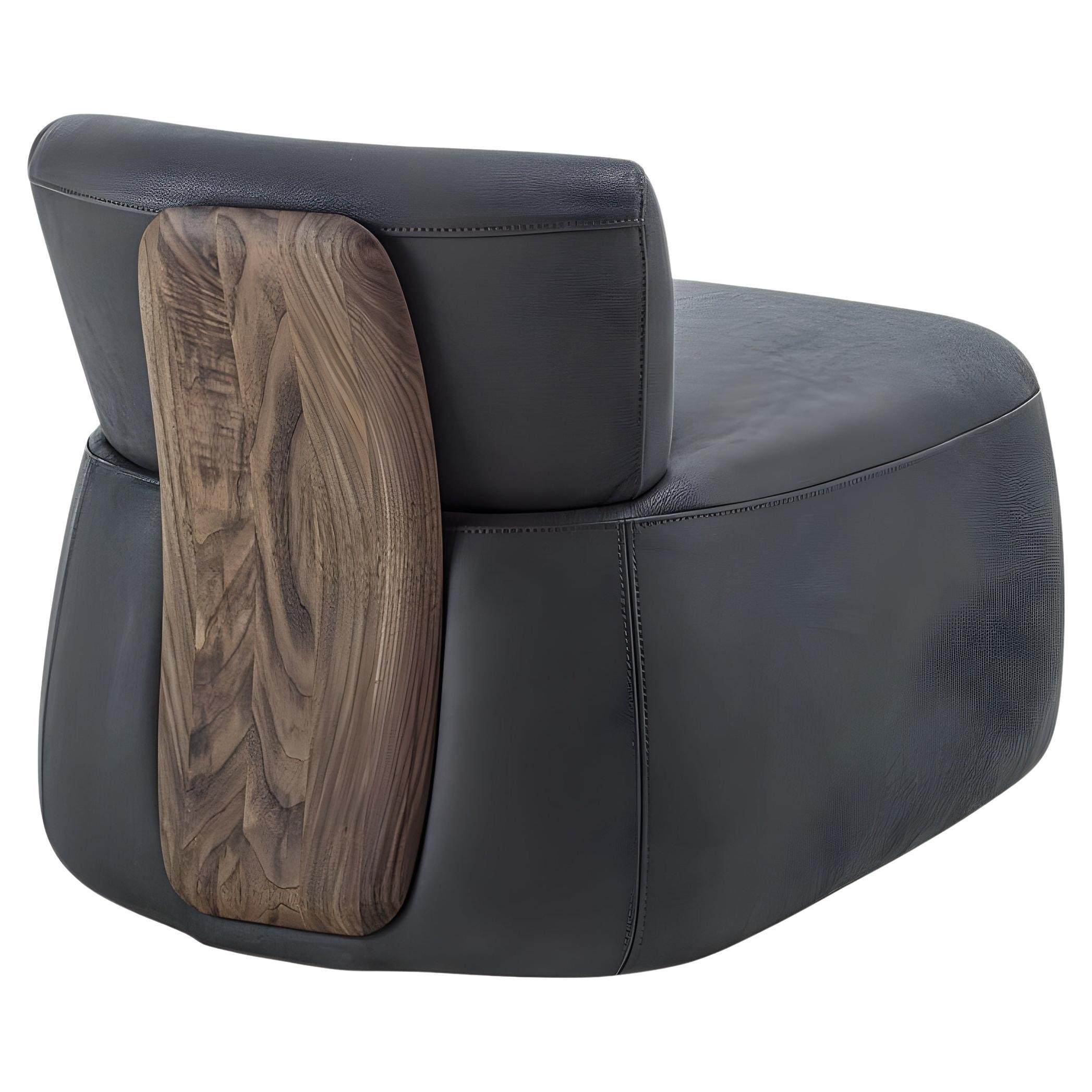 Upholstered Armchair with a Distinctive Solid Wood Backrest
