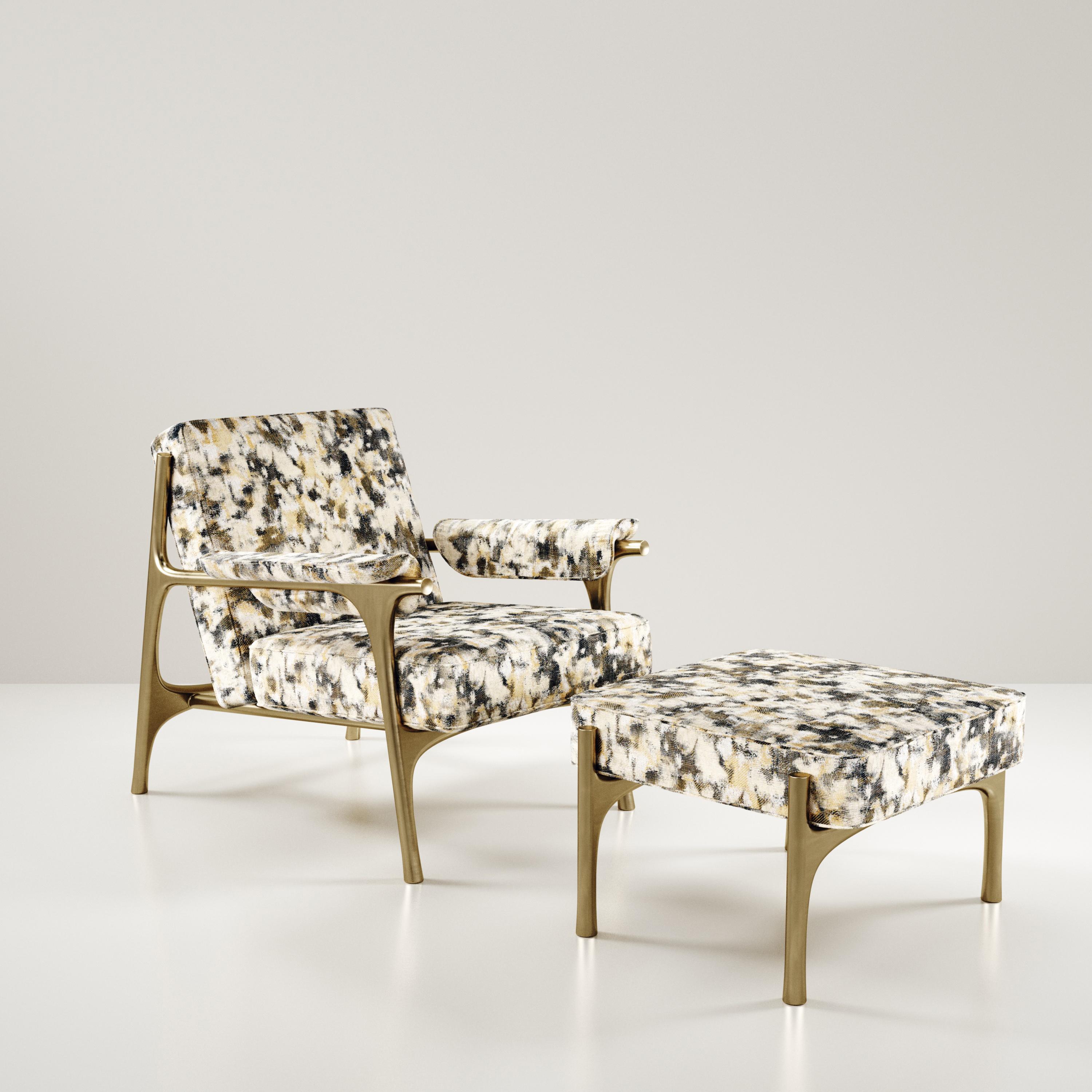 Gepolsterter Sessel mit Bronze-Patina-Messingdetails von R&Y Augousti im Angebot 6