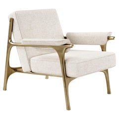 Upholstered Armchair with Bronze-Patina Brass Details by R&Y Augousti