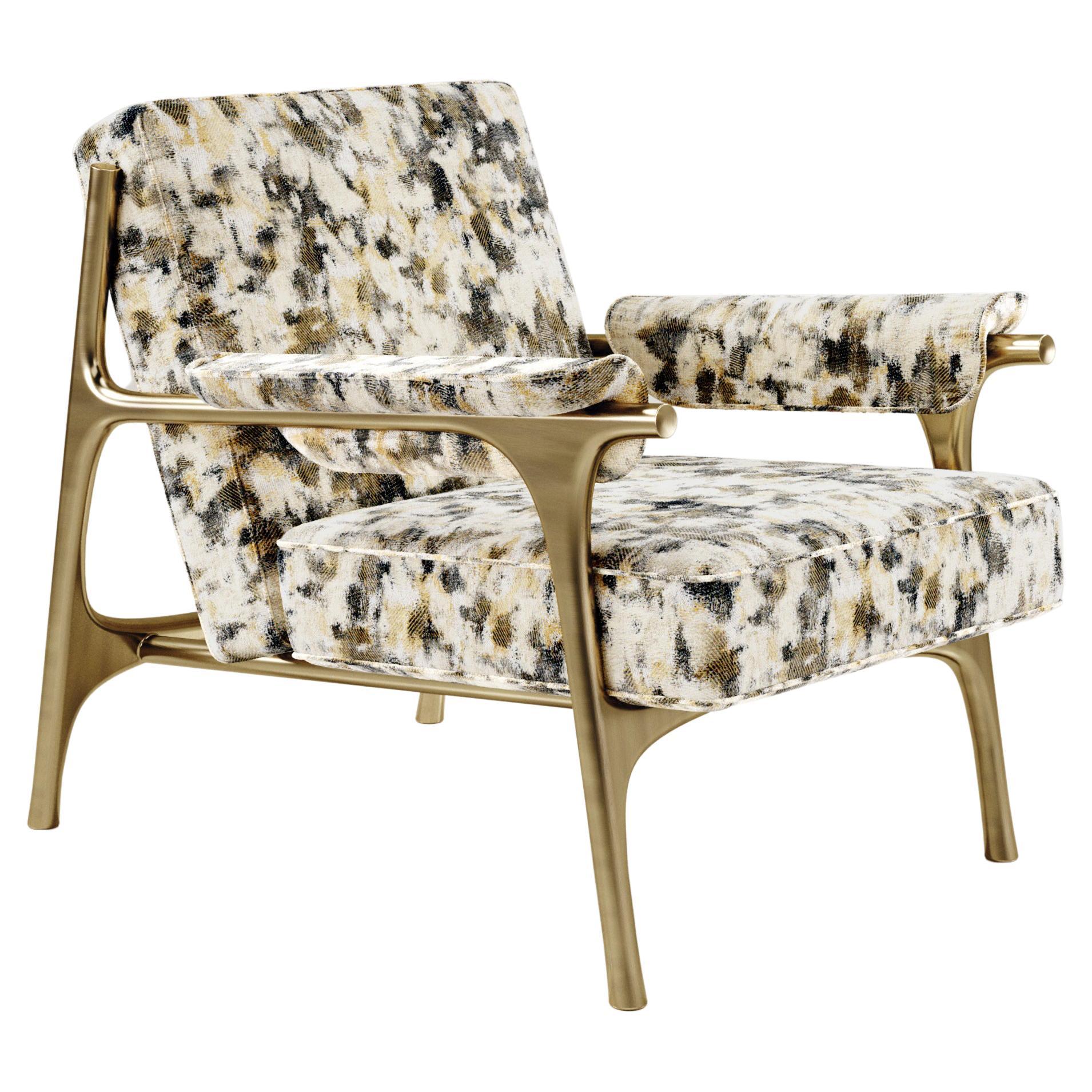 Upholstered Armchair with Bronze-Patina Brass Details by R&Y Augousti For Sale