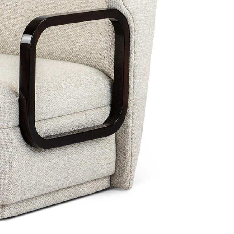 Portuguese Contemporary Armchair with Rounded Square Ebony Wood Arms For Sale
